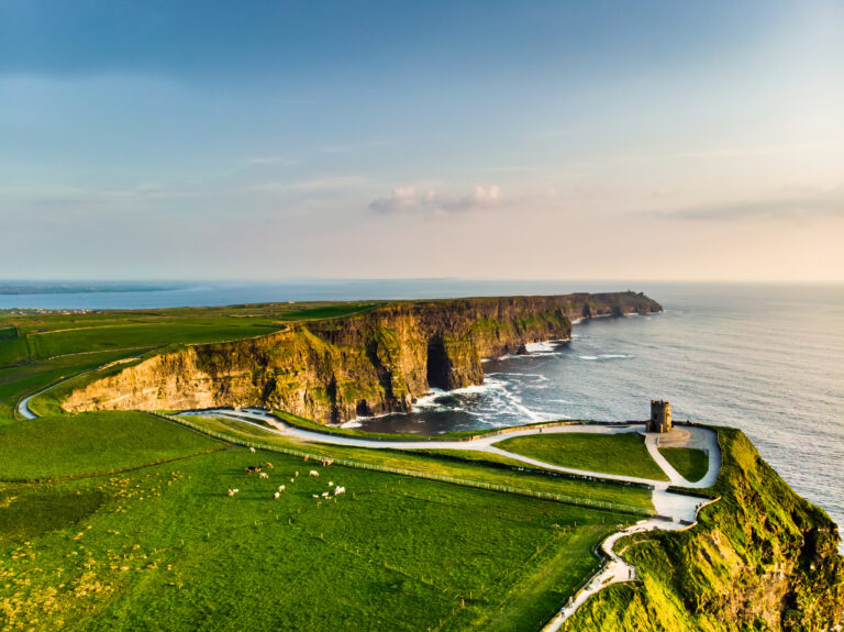 World famous Cliffs of Moher one of the most popular tourist destinations in Ireland Aerial view of known tourist attraction on Wild Atlantic Way in County Clare