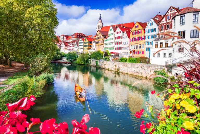 Tubingen Germany Colorful old town on the river Neckar